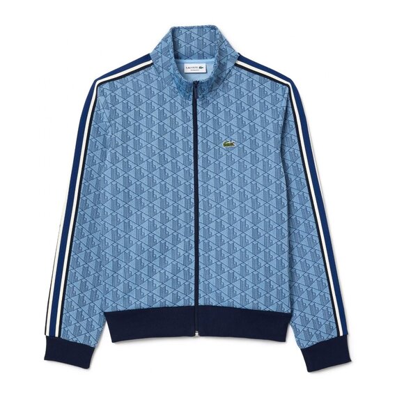 Lacoste Men's Long Sleeve Paris Zip Up Track Jacket Jacquard Monogram Logo Blue - Picture 1 of 7